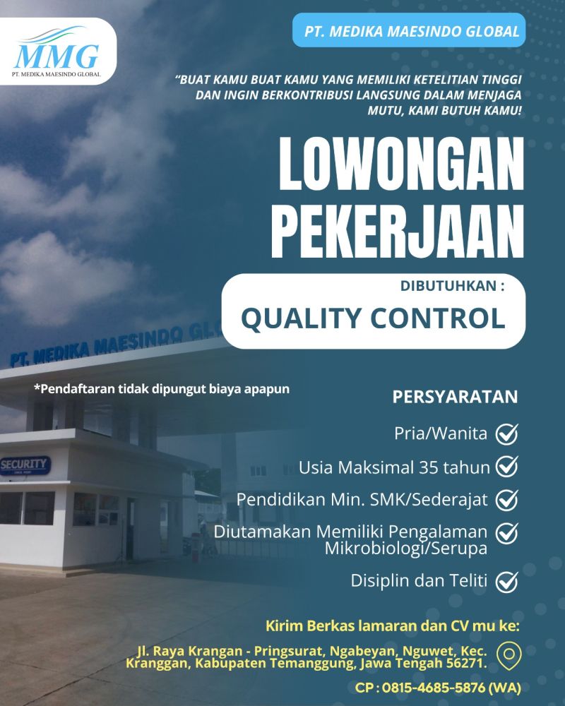 LOWONGAN KERJA PT MEDIKA MAESINDO GLOBAL