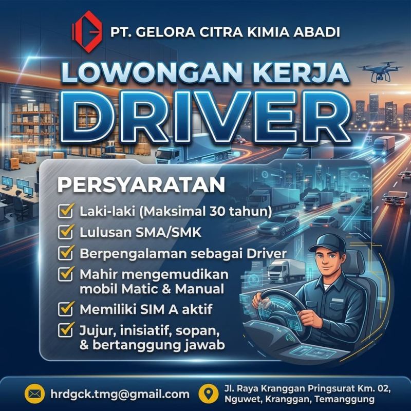 LOWONGAN KERJA PT GELORA CITA KIMIA ABADI