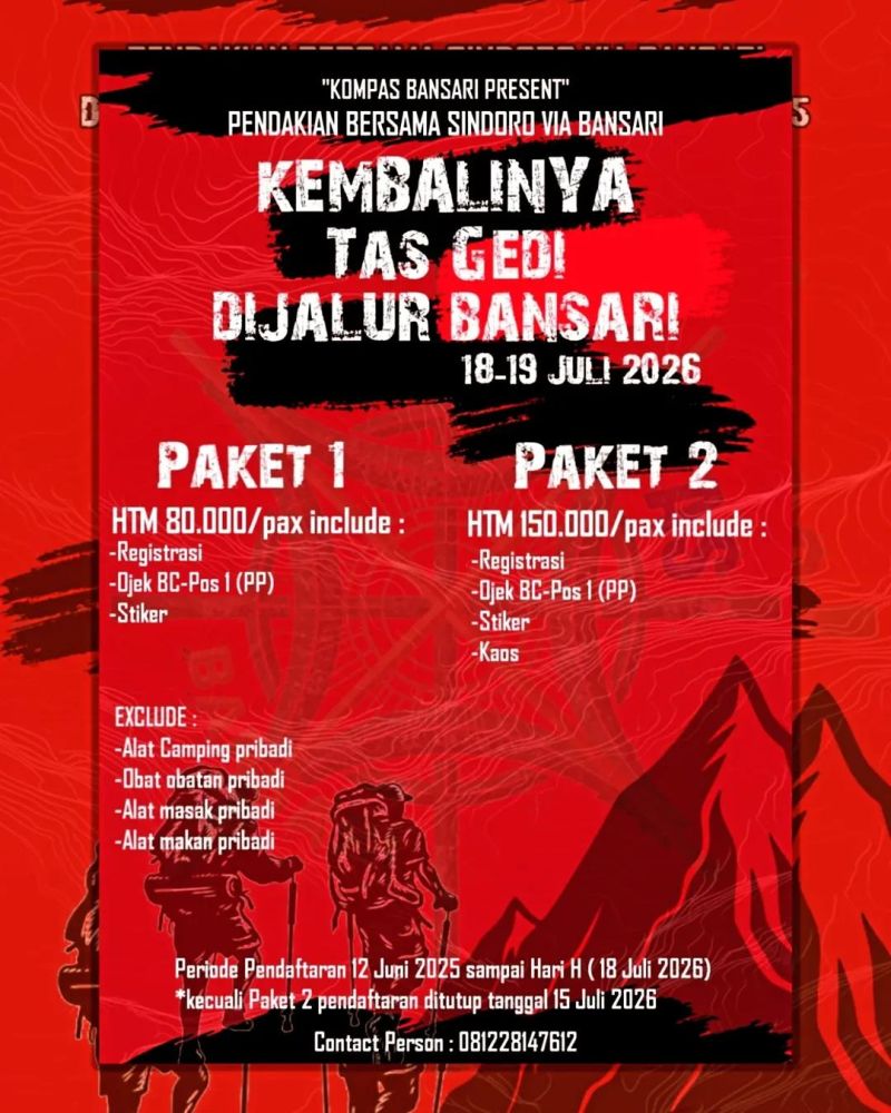 PILIH PAKETMU! Pendaftaran Pendakian Bersama Sindoro via Bansari Telah Dibuka!
